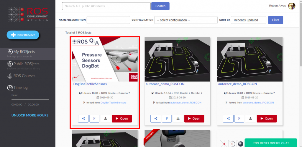 DogBot tactile sensors in ROSDS