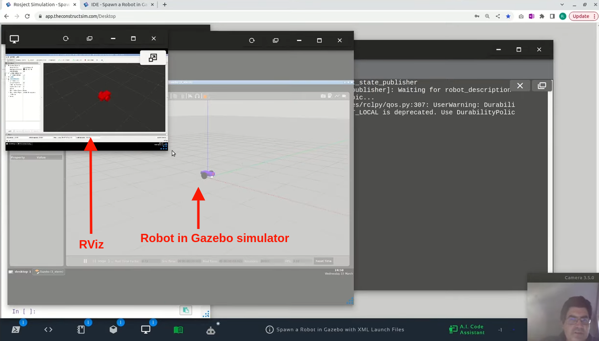 How to spawn a Gazebo robot using XML launch files - Gazebo and RViz launched