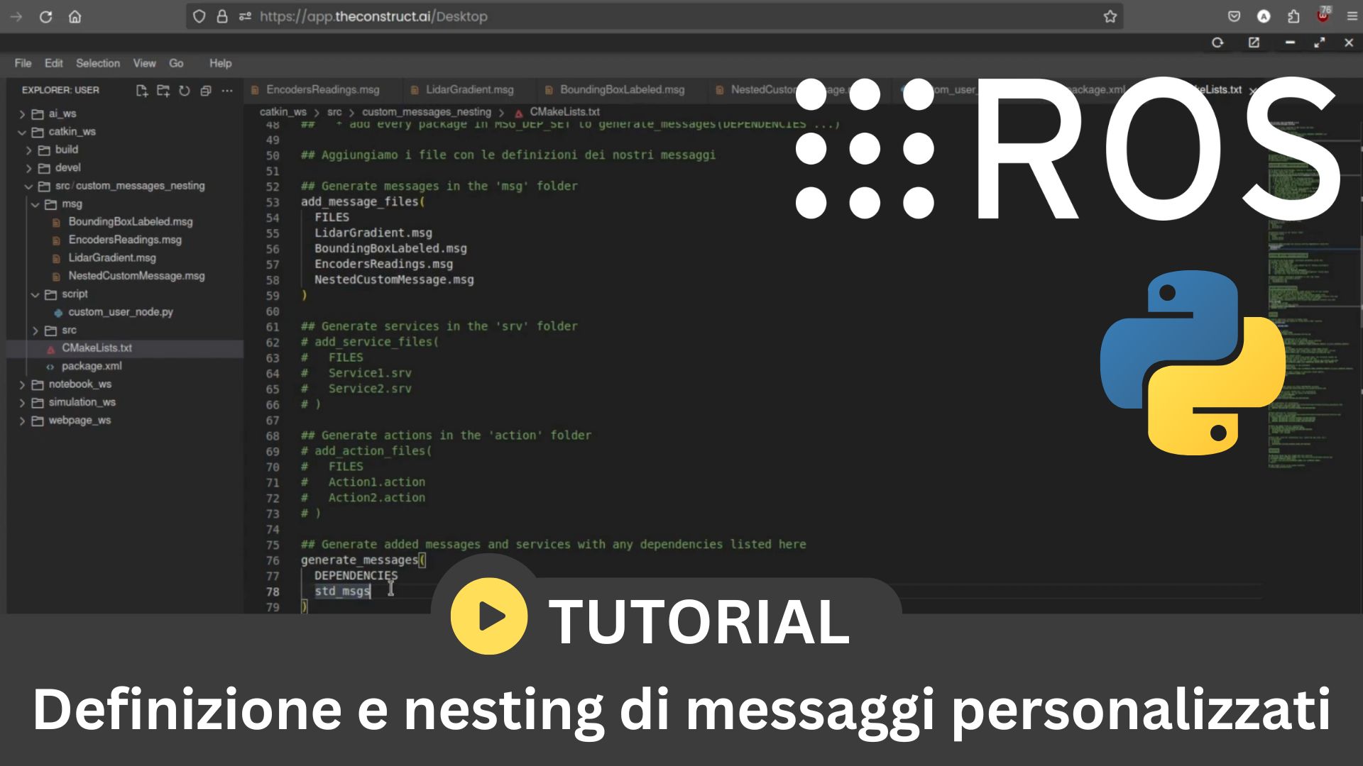 Definizione e nesting di messaggi personalizzati – ROS (Noetic) Italian Tutorial